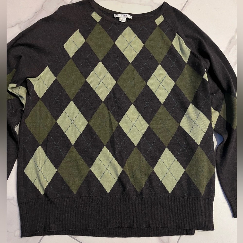 Pendleton Plus Checkered 100% Wool Pull Over - image 2